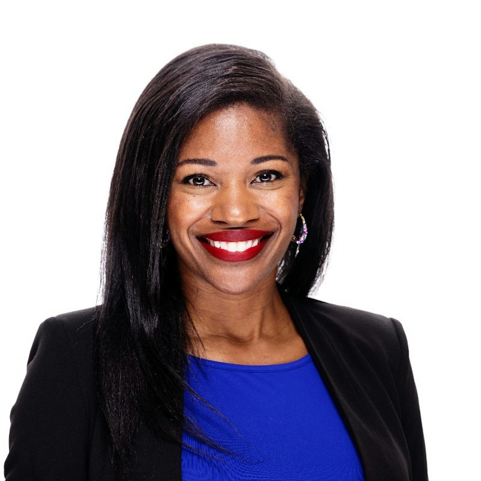 Fitted Black Blazer with Vibrant Blue Top and Red Lipstick Fitted Black Blazer with Vibrant Blue Top and Red Lipstick — Lawyer Outfits