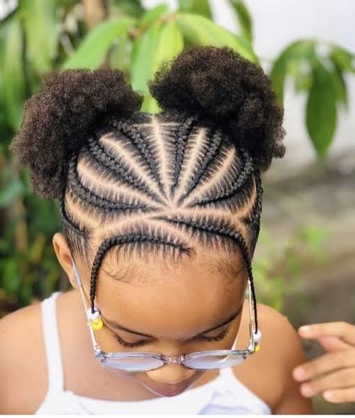 Shoulder Space Buns With Geometric Parting Shoulder Space Buns With Geometric Parting — Little Black Girl Hairstyles