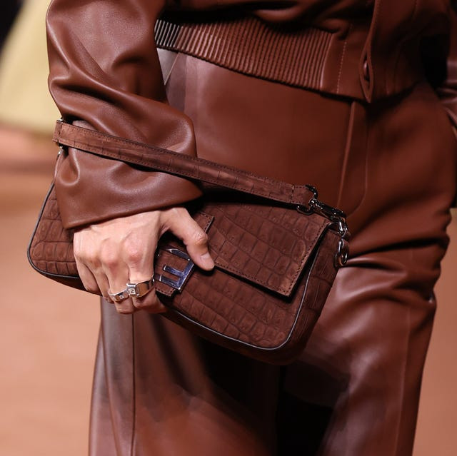 Monochromatic Luxury: Brown Croc Baguette with Leather Set Monochromatic Luxury: Brown Croc Baguette with Leather Set — Baguette Bag Outfits