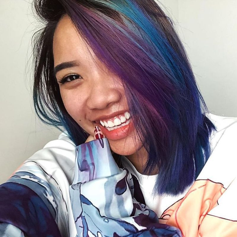 Air Dried Chin Bob With Purple Blue And Teal Air Dried Chin Bob With Purple Blue And Teal — Oil Slick Hair