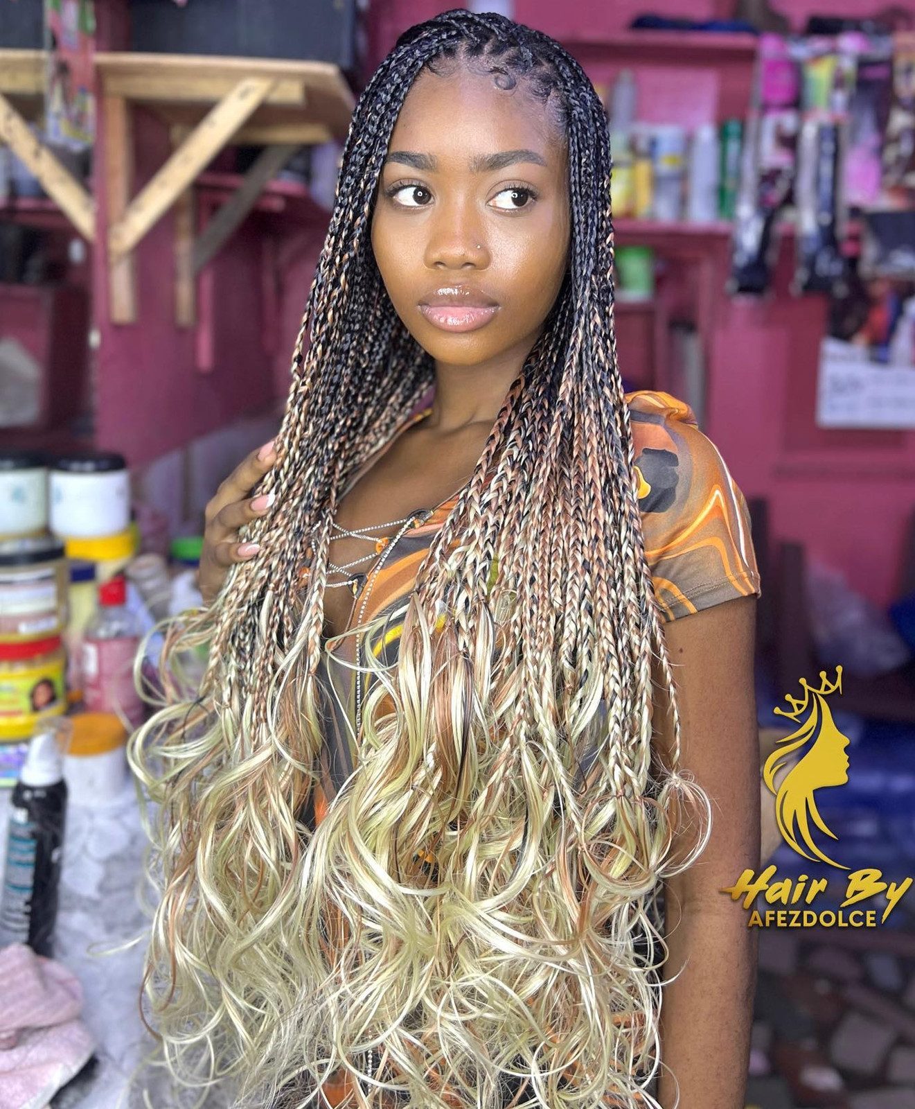 Thick Wavy Braids with Blonde Curls — Ombre Braids