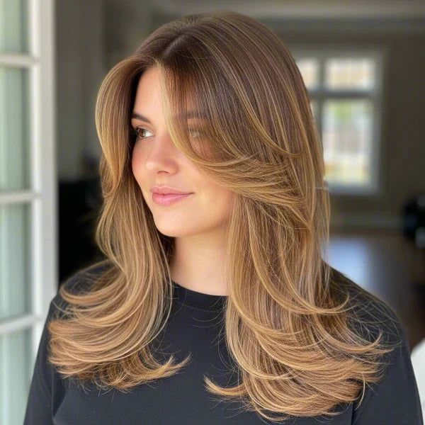Layered Cut With Curtain Bangs Layered Cut With Curtain Bangs — Hairstyles for Round Faces