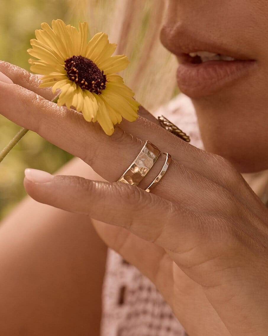 Hammered Gold Band with Natural Elements Hammered Gold Band with Natural Elements — Gold Ring Stack