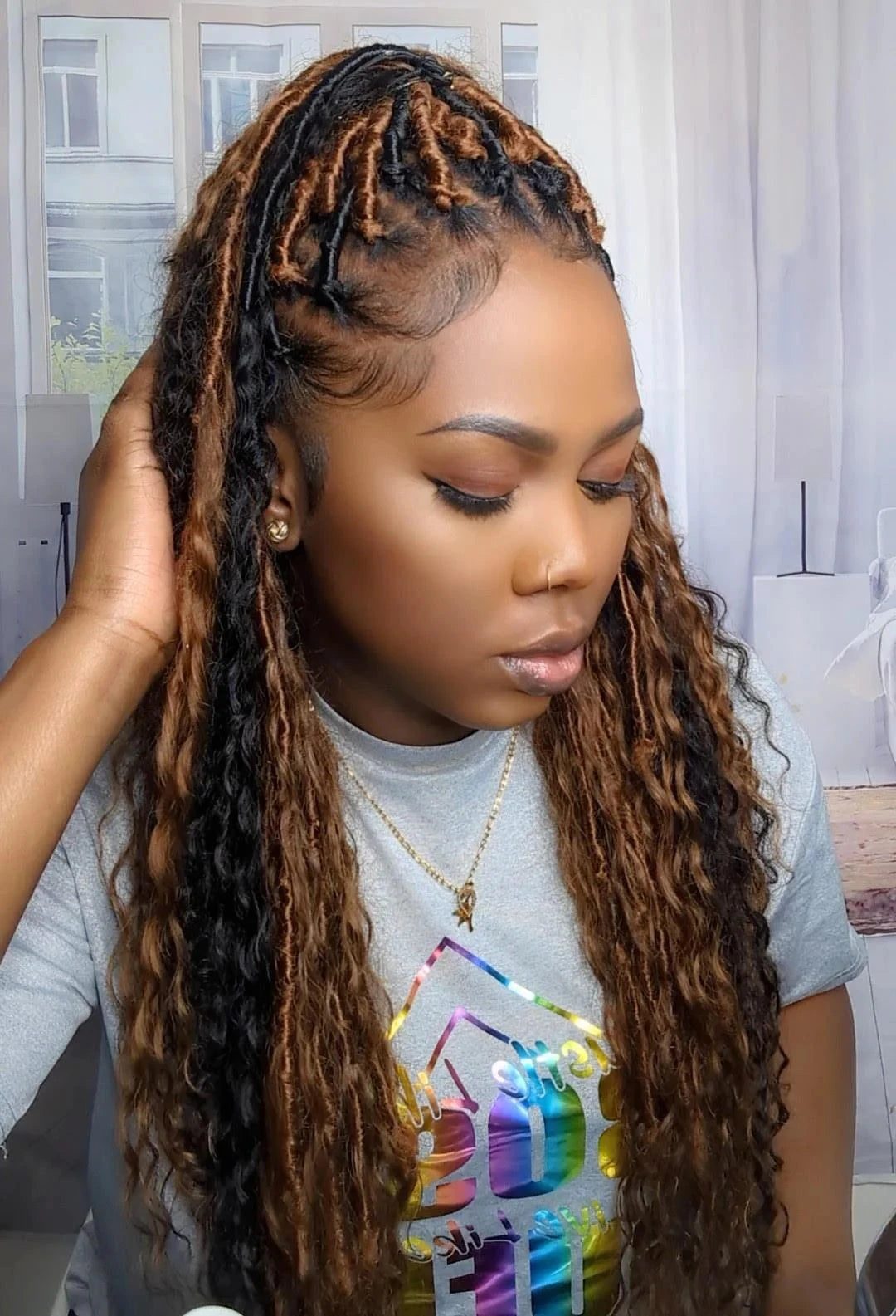 Ombre Faux Locs With Blonde Curly Ends