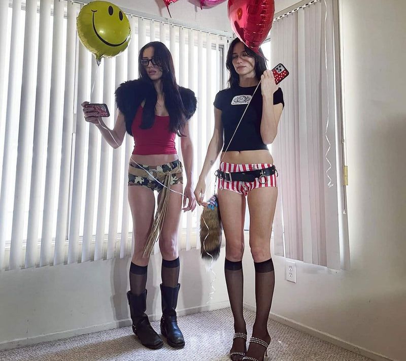 Camouflage Shorts with Fur Trim and Fur Stole — Indie Sleaze Outfits