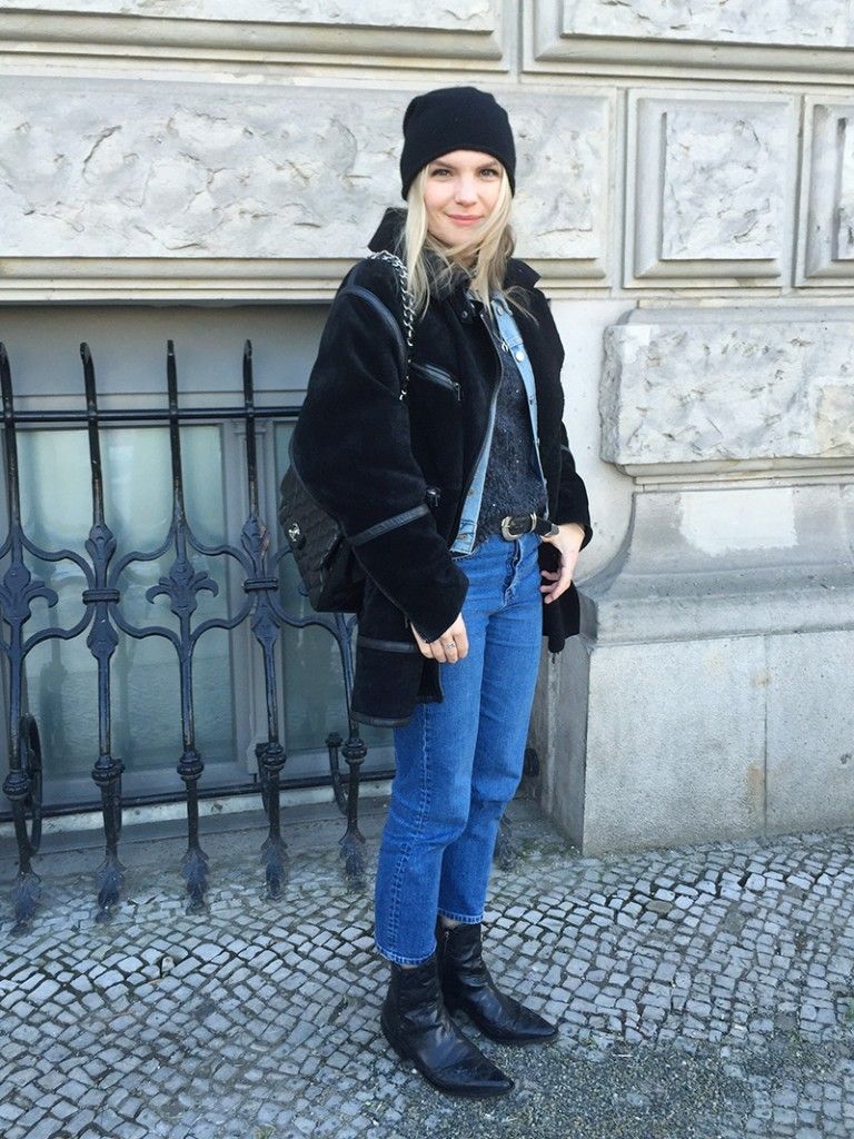 Faux Fur Coat with Denim and Knit Layers Faux Fur Coat with Denim and Knit Layers — Berlin Outfits