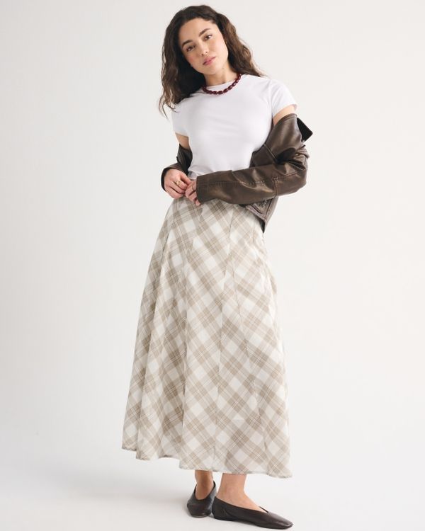 Bold Red Plaid Maxi Skirt with Fuzzy Cardigan and Heels Bold Red Plaid Maxi Skirt with Fuzzy Cardigan and Heels — Plaid Skirts