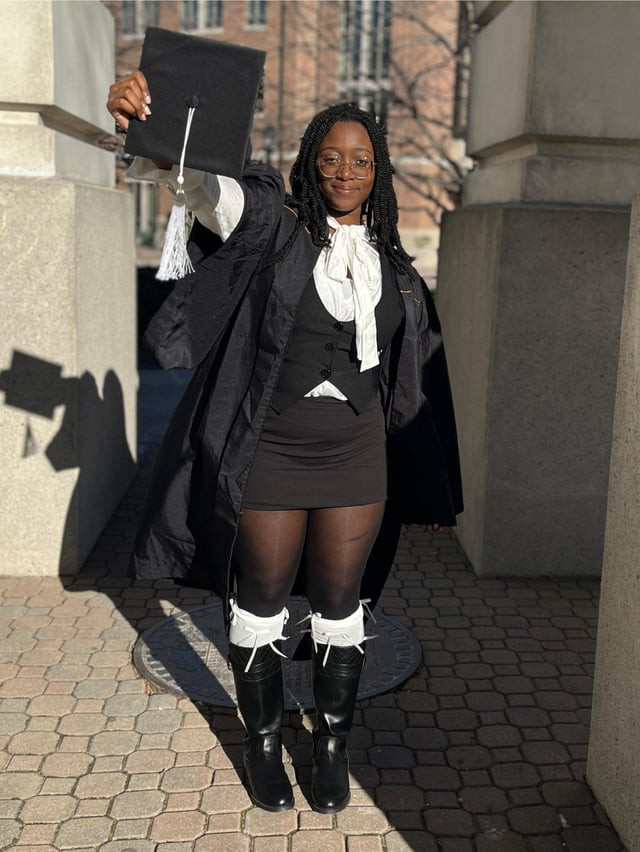 Black Knee-High Boots With White Trim Outfit Idea Black Knee-High Boots With White Trim Outfit Idea — Graduation Outfits
