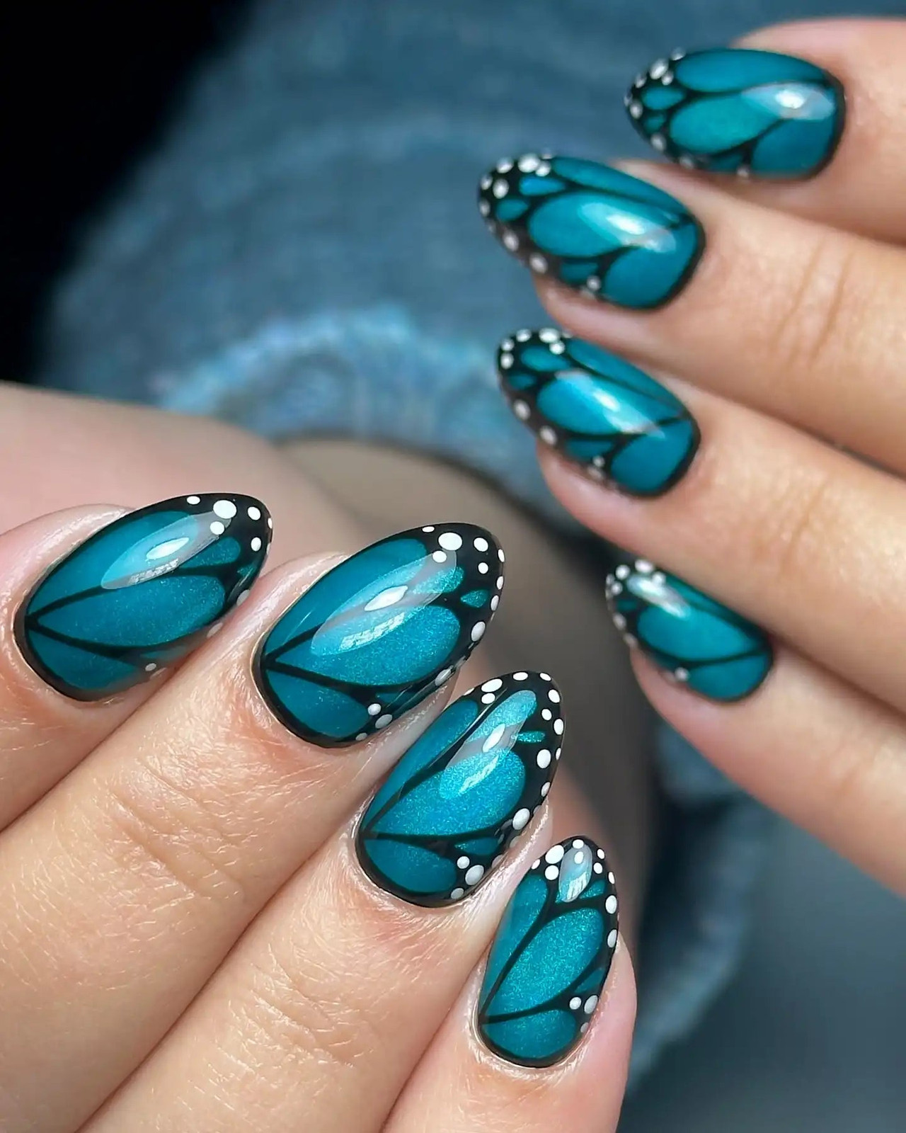 Teal Butterfly Wing Glossy Oval Teal Butterfly Wing Glossy Oval — Butterfly Nails