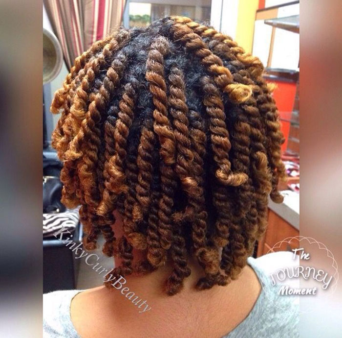 Collarbone Twists with Honey Highlights — Two Strand Twists