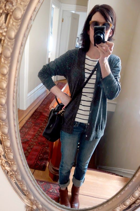 Speckled Cardigan and Cuffed Jeans for Casual Errands — San Francisco Outfits