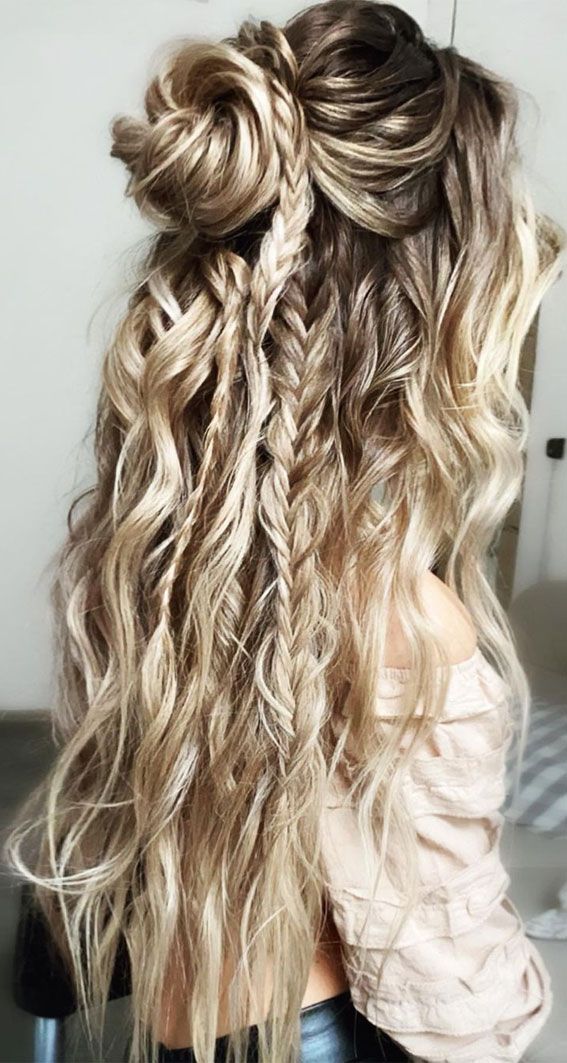 Half-Up With Messy Buns and Fishtail Braids — Boho Braided Wedding Hair