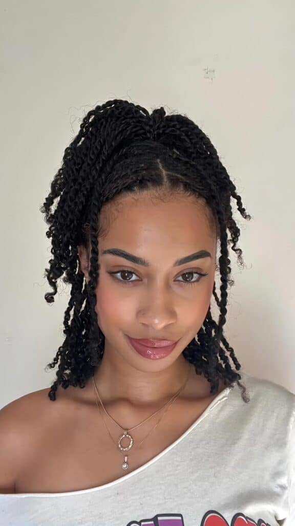 Shoulder-Length Updo with Geometric Parting — Mini Twists