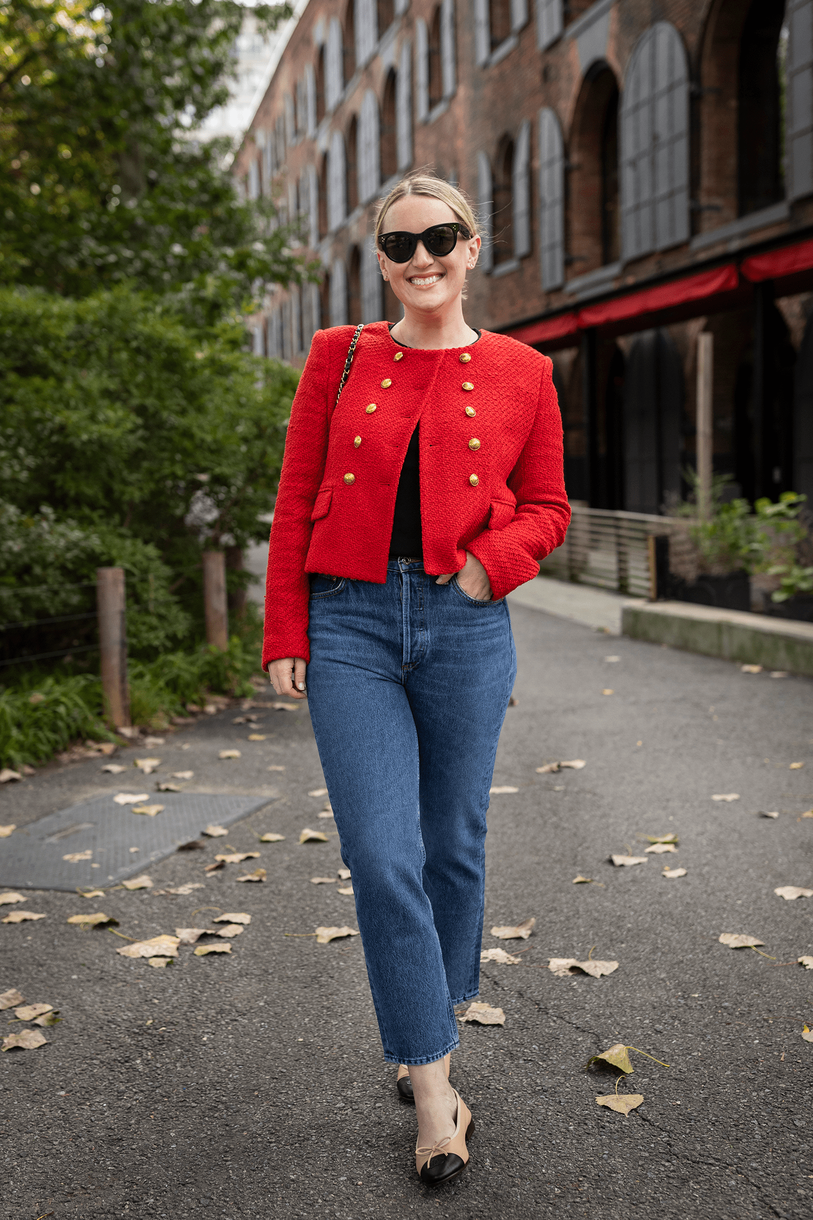 Vibrant Red Textured Jacket with Gold Buttons for Smart Casual Vibrant Red Textured Jacket with Gold Buttons for Smart Casual — Blazers
