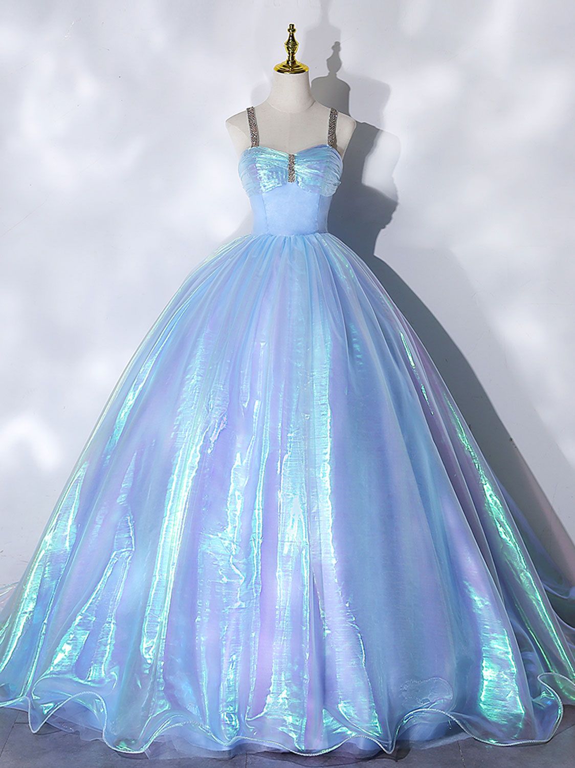 Ethereal Light Blue Iridescent Organza Ball Gown — Sweet 16 Dresses