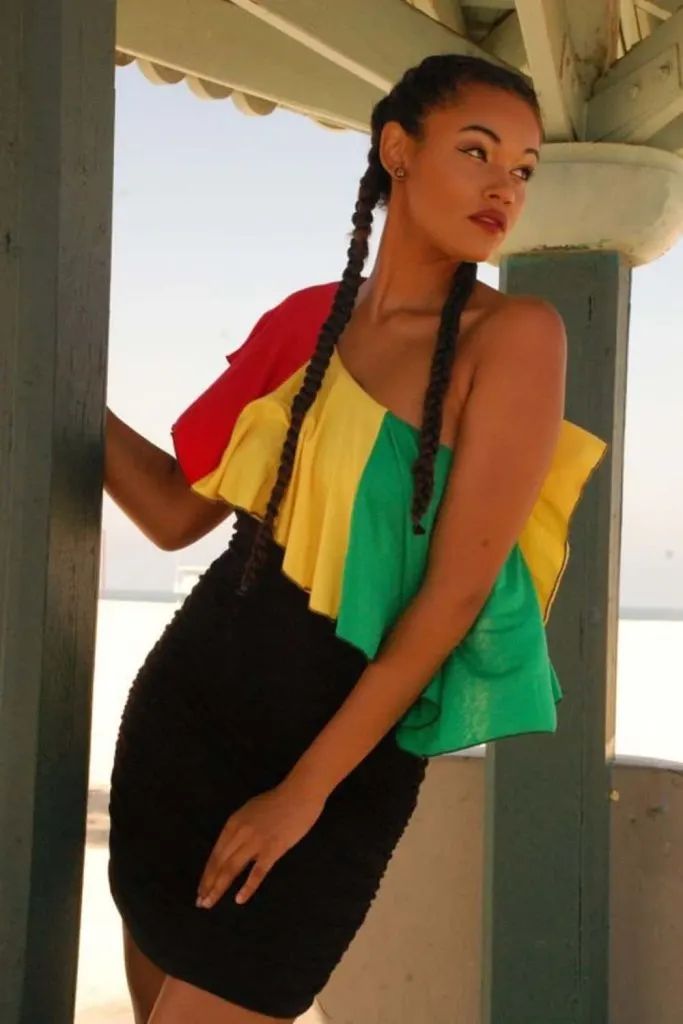 Fitted Black Dress with Ruffled Rasta Overlay — Jamaica Outfits