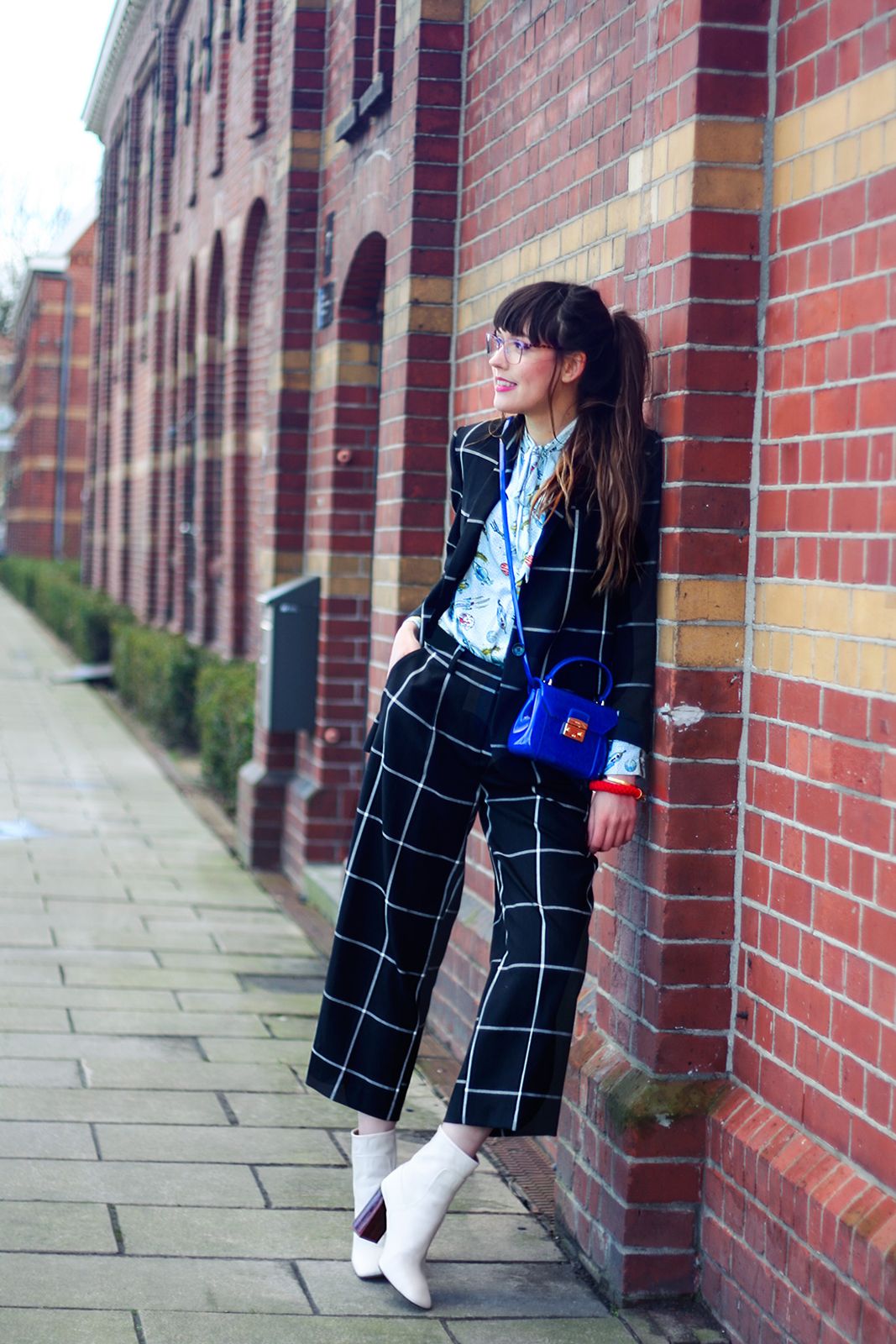 Checked Blazer and Trousers with Printed Blouse Checked Blazer and Trousers with Printed Blouse — Amsterdam Outfits