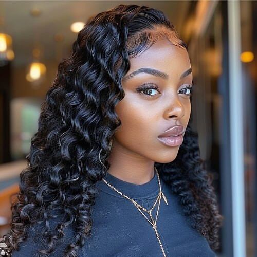 Deep Waves With Wispy Bangs Deep Waves With Wispy Bangs — Sew In with Leave Out