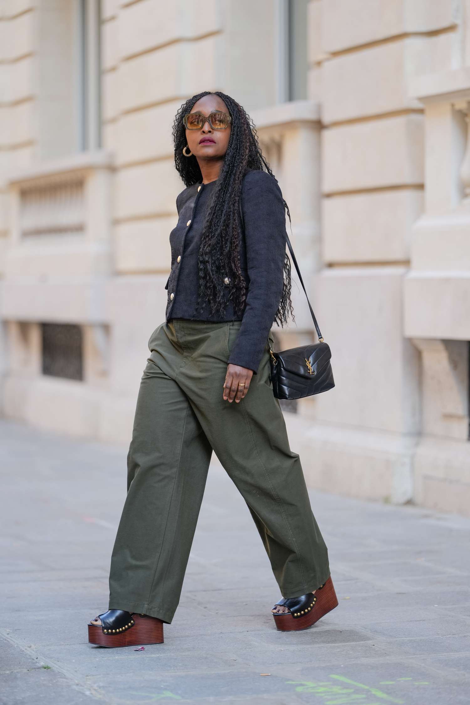 Olive Wide-Leg Pants with Platform Clogs — Clog Outfits