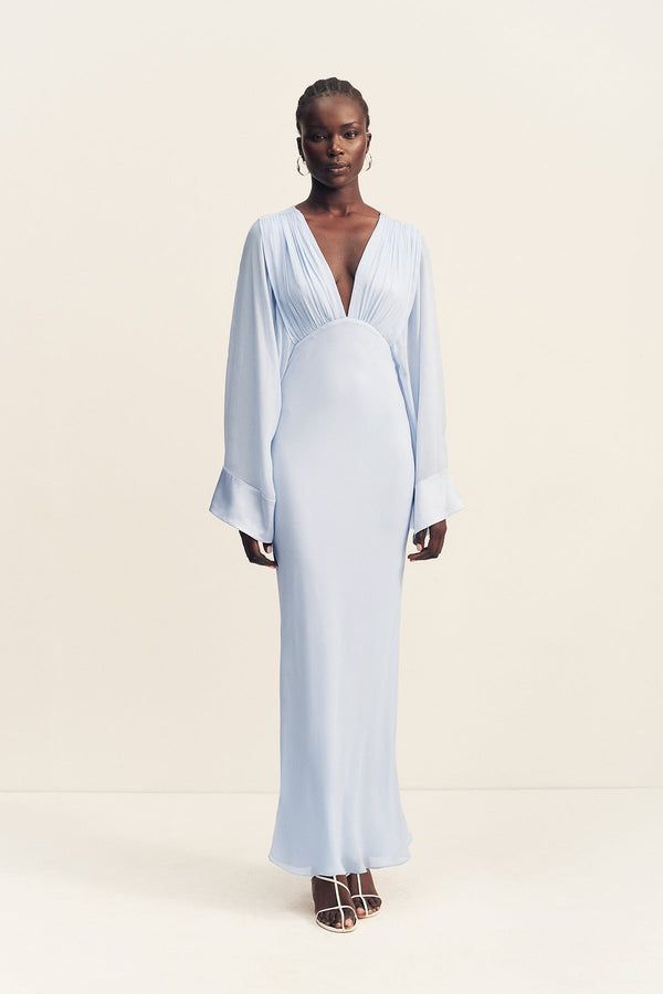 light blue dress with long sleeves Edie Flared Sleeve Maxi Scarf | Arcadian | Dresses Dressing The Broad Shoulders: Color:Ice Pink MATERIAL POLYESTER size 0 – www.reuniontower.com