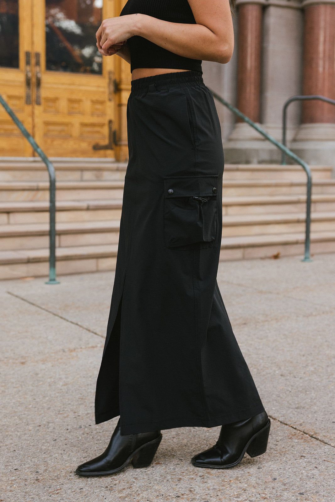 Black Maxi Cargo Skirt with Side Slit — Cargo Skirts