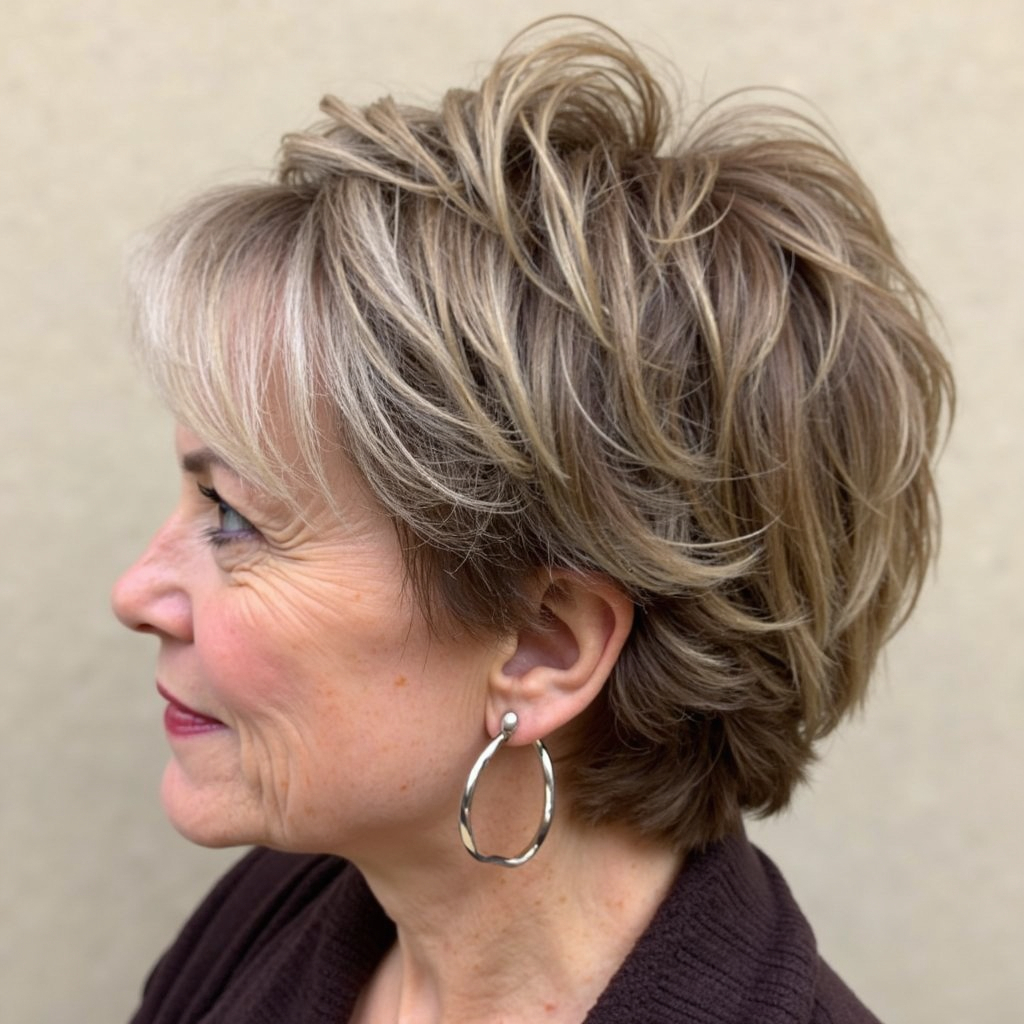Voluminous Honey Blonde Short Shag Voluminous Honey Blonde Short Shag — Hairstyles for Women Over 50
