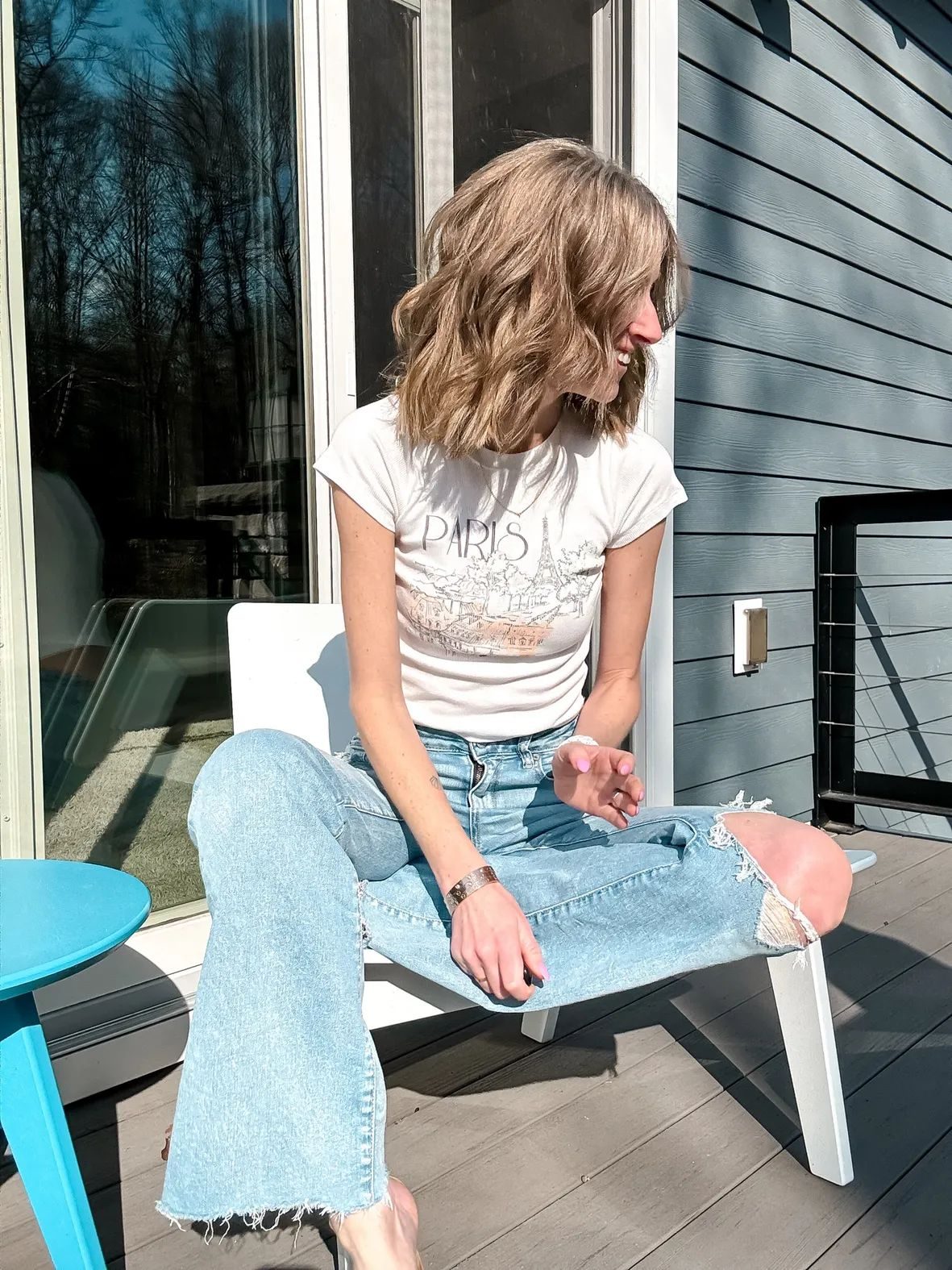 White 'Paris' Baby Tee with Ripped Wide-Leg Jeans White 'Paris' Baby Tee with Ripped Wide-Leg Jeans — Baby Tee Outfits