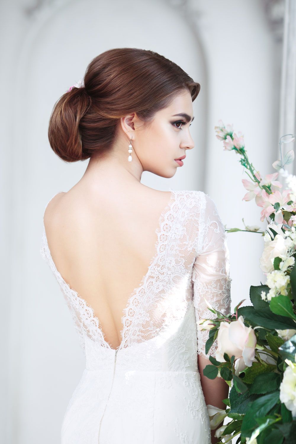 Medium Brown Side Bun Medium Brown Side Bun — Sleek Bun Wedding Hair