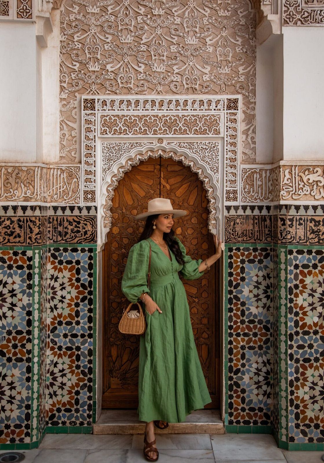 Ornate Doorway Charm with a Puffed Sleeve Midi Dress Ornate Doorway Charm with a Puffed Sleeve Midi Dress — Morocco Outfits
