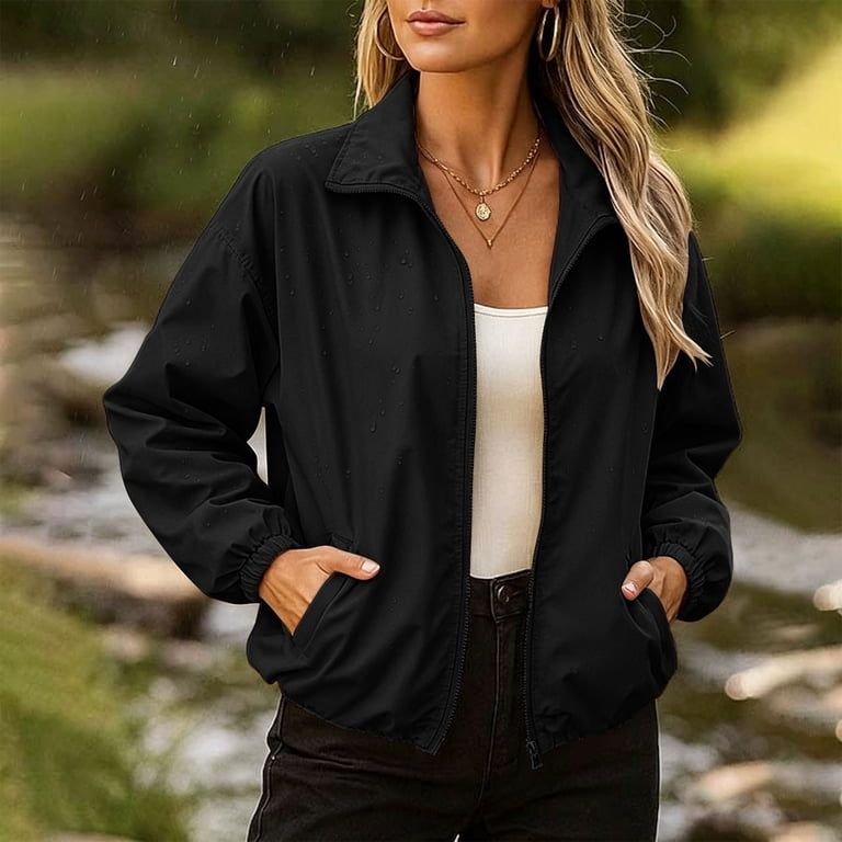 Black Windbreaker with White Top and Gold Jewelry Black Windbreaker with White Top and Gold Jewelry — Windbreaker Outfits