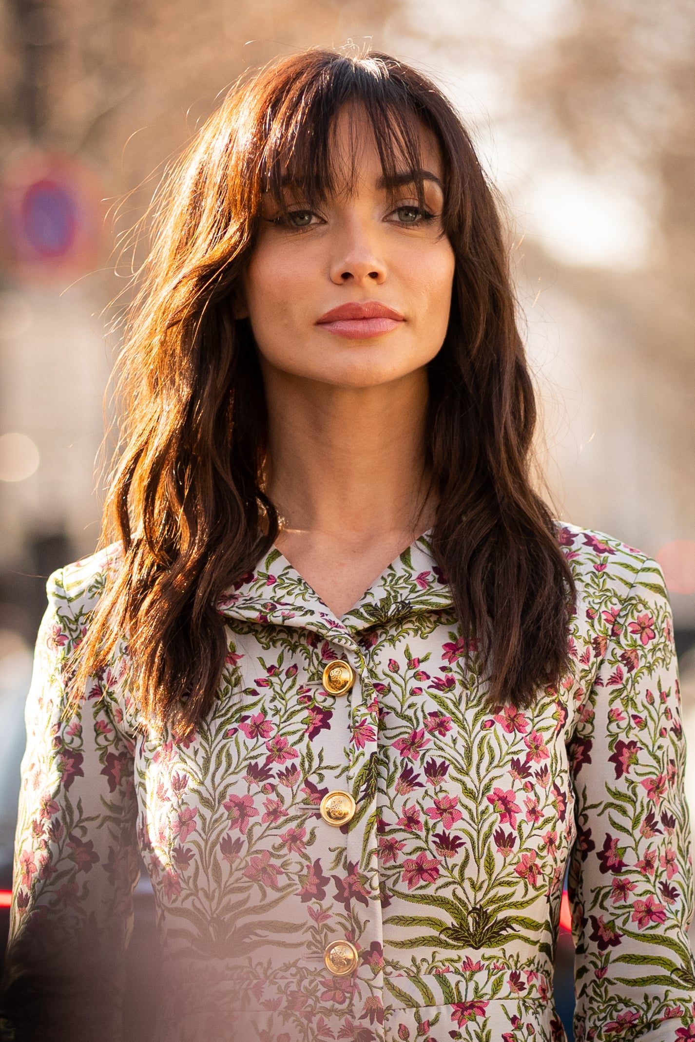 Dark Brown Wispy Bangs Waves — Long Hair with Bangs