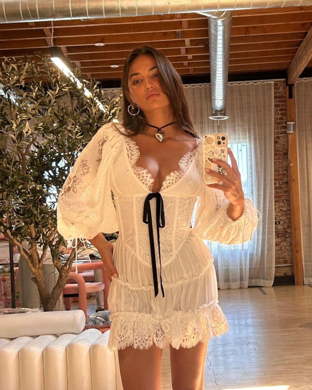 White Lace Corset Dress with Black Ribbon and Chiffon Sleeves White Lace Corset Dress with Black Ribbon and Chiffon Sleeves — Coquette Outfits