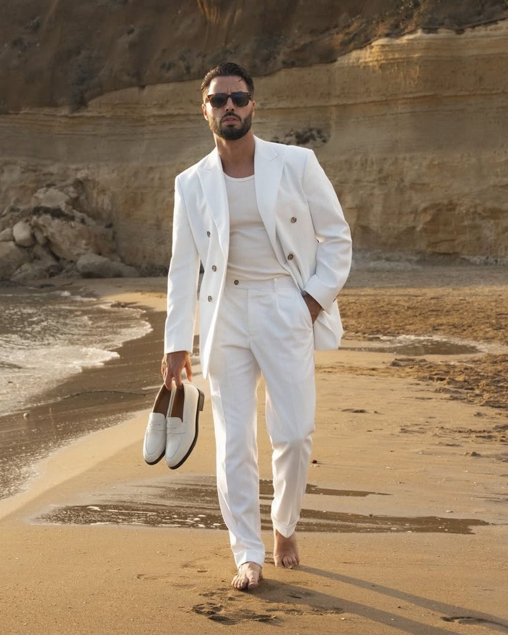 All-White Double-Breasted Suit for Summer All-White Double-Breasted Suit for Summer — Outfits for Men