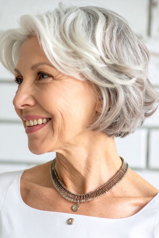 Silver-Grey Bob With Soft Waves Silver-Grey Bob With Soft Waves — Hair Color for Women Over 60