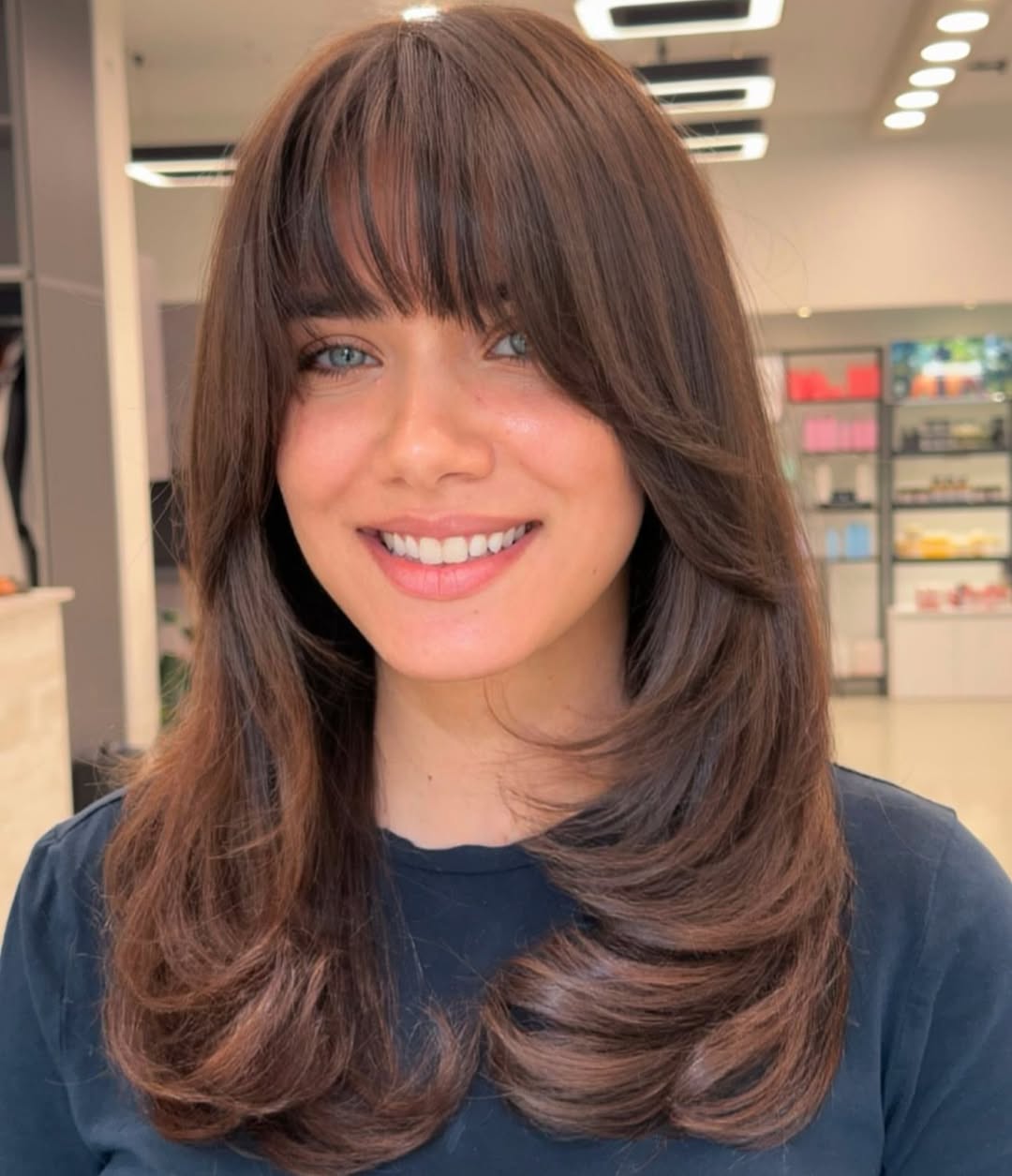 Warm Brown Butterfly With Balayage — Butterfly Haircut Medium Hair