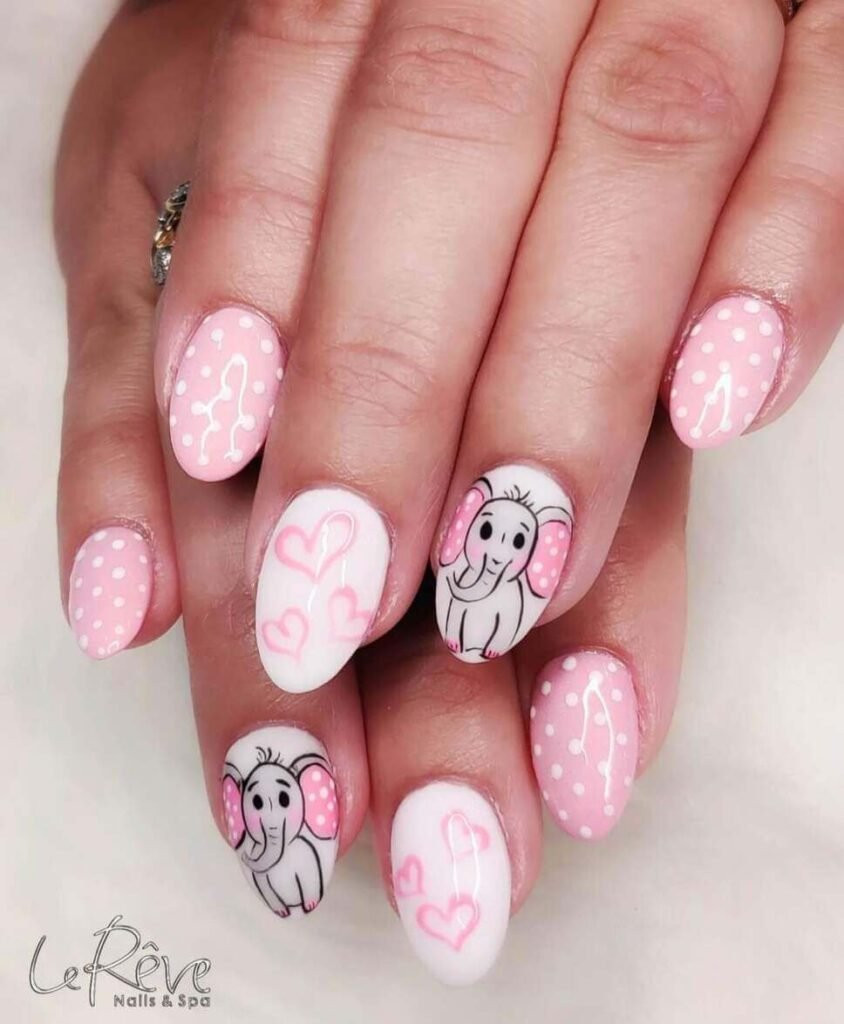 Pink White Visual Idea — Baby Shower Nails
