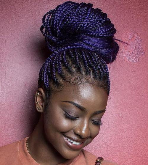 Purple Box Braids Updo — Purple Braids