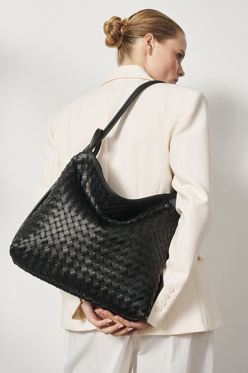 Woven Black Hobo Bag with Cream Ensemble Woven Black Hobo Bag with Cream Ensemble — Work Bags for Women