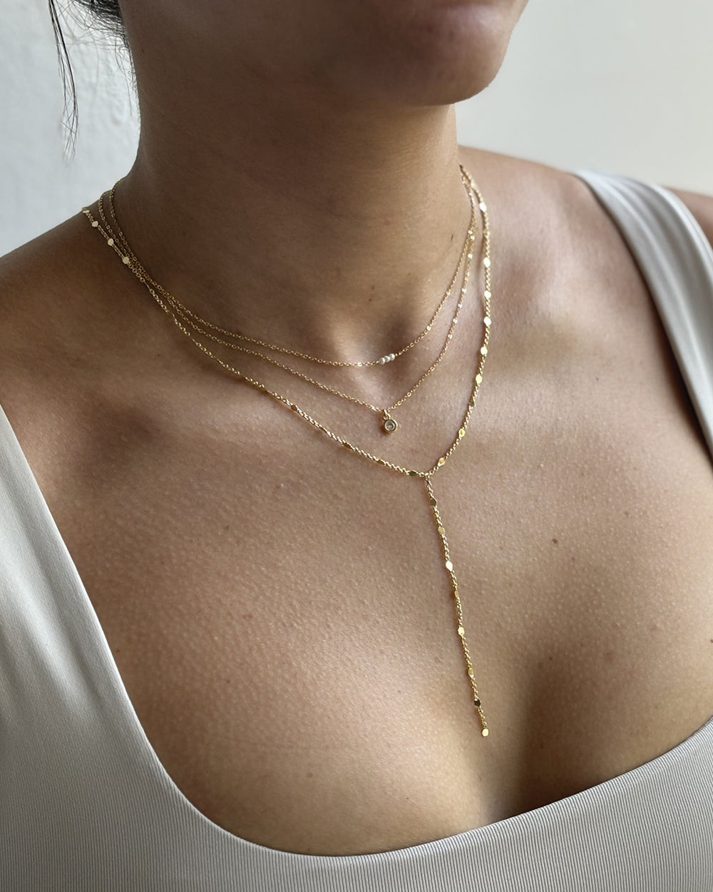 Lariat Necklace with Disc Details for Everyday Elegance — Dainty Gold Necklaces