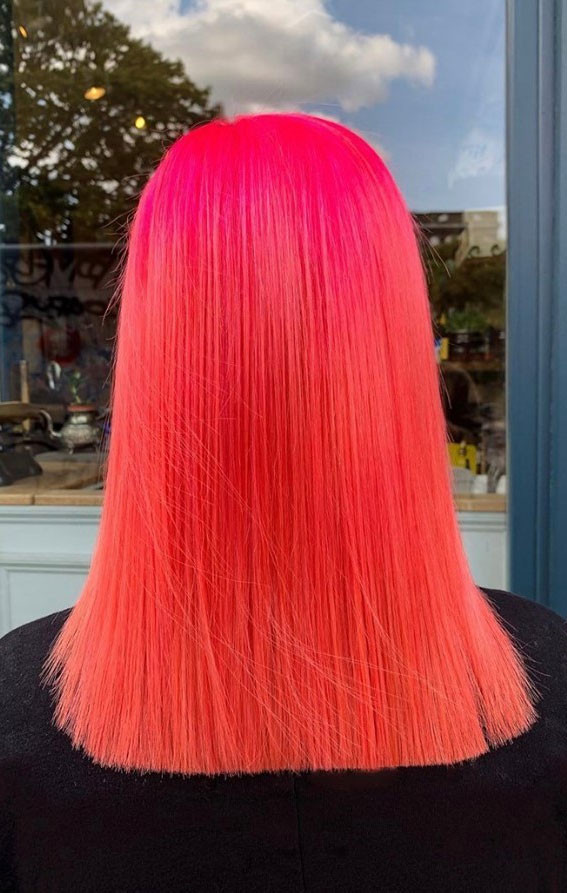 Neon Coral to Orange Gradient Bob — Coral Hair