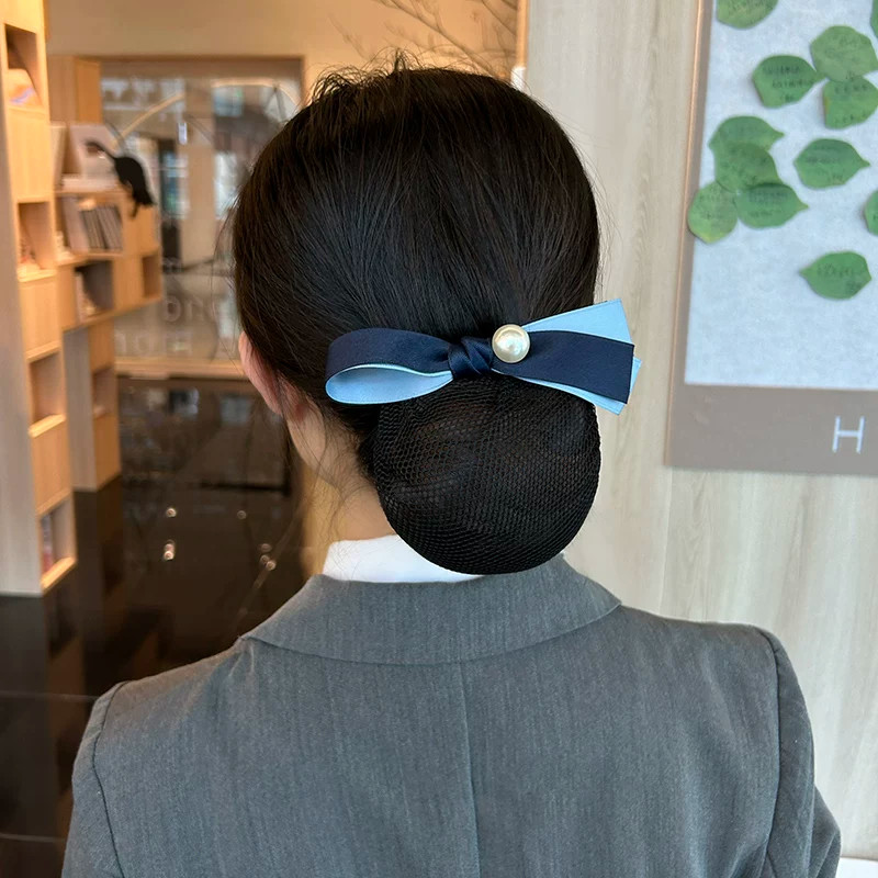 Bun with Navy Bow and Pearl — Hairstyles for Flight Attendants