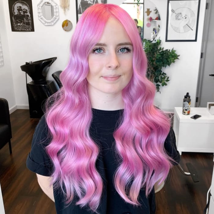 Wavy Pink Mullet With Blunt Bangs — Bubblegum Pink Hair