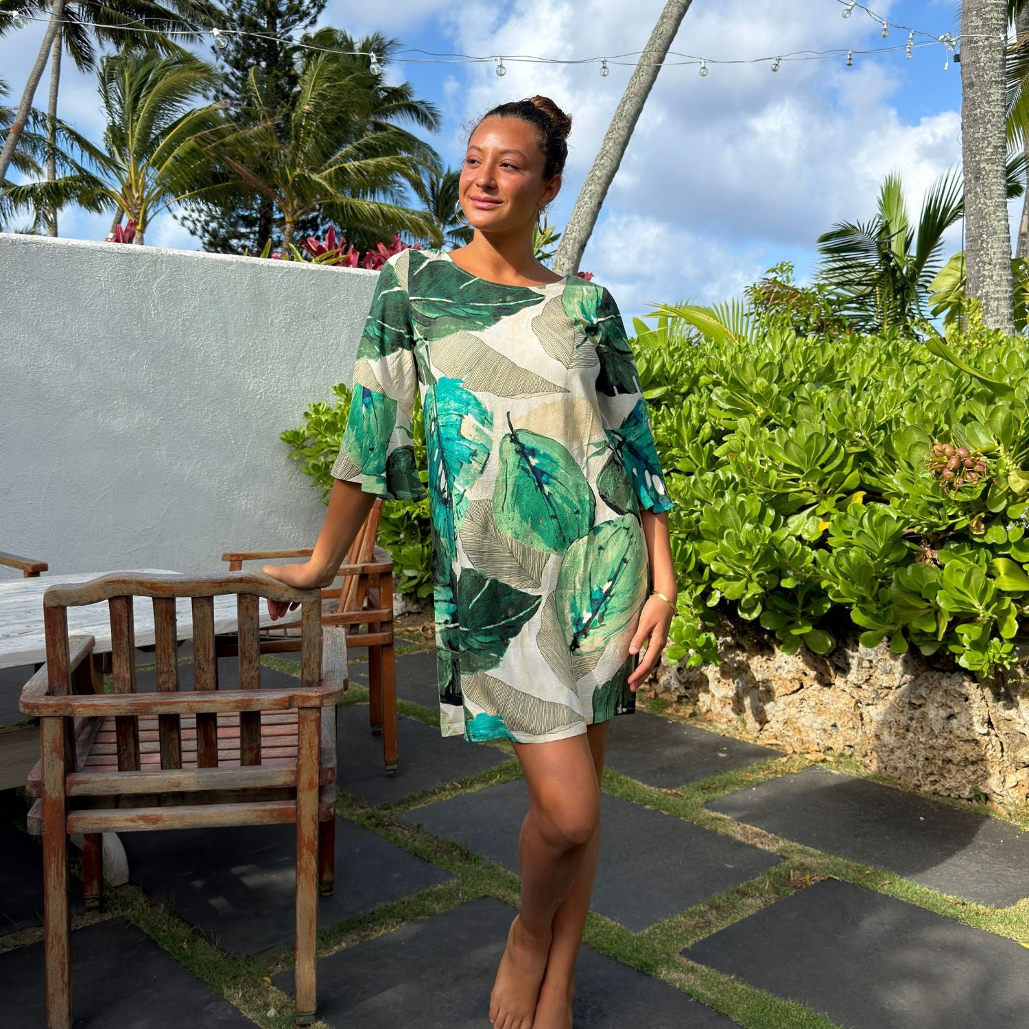 Bold Leaf Print Dress for Casual Beach Days Bold Leaf Print Dress for Casual Beach Days — Oahu Outfits