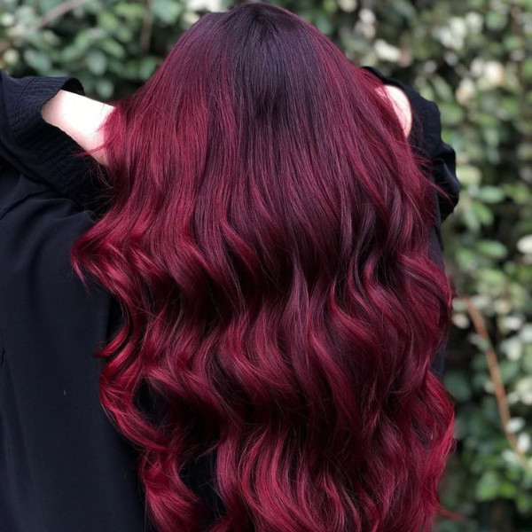 Loose Waves Voluminous Visual Idea — Dark Red Hair