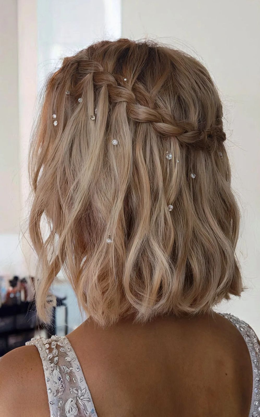 Ash Blonde Bob Half-Updo with Gems Ash Blonde Bob Half-Updo with Gems — Prom Hairstyles for Short Hair