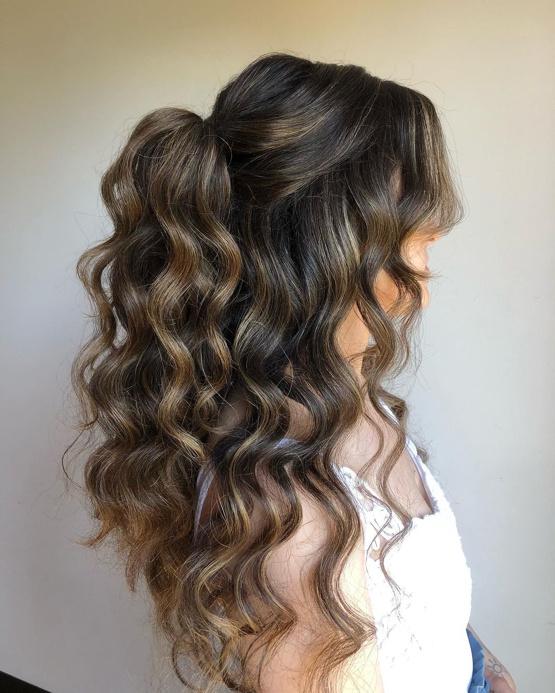 Half-Up Ponytail with Voluminous Waves — Wavy Hairstyles