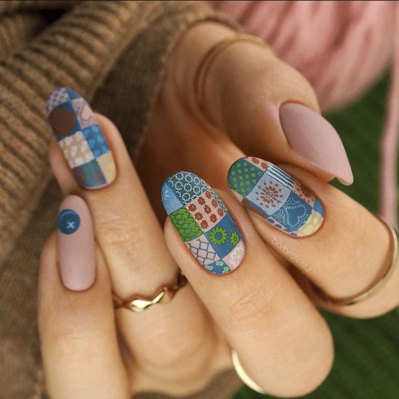 Quirky Denim Patchwork Stamped Nails Quirky Denim Patchwork Stamped Nails — Stamping Nails