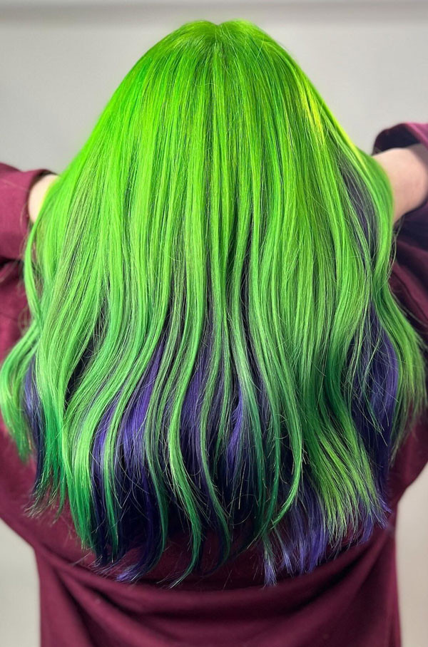 Neon Green With Hidden Purple — Green Hair