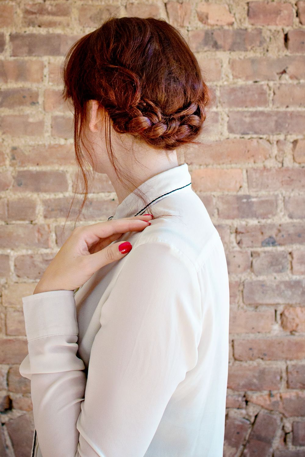 Auburn Wavy Braided Bun — Braided Low Bun