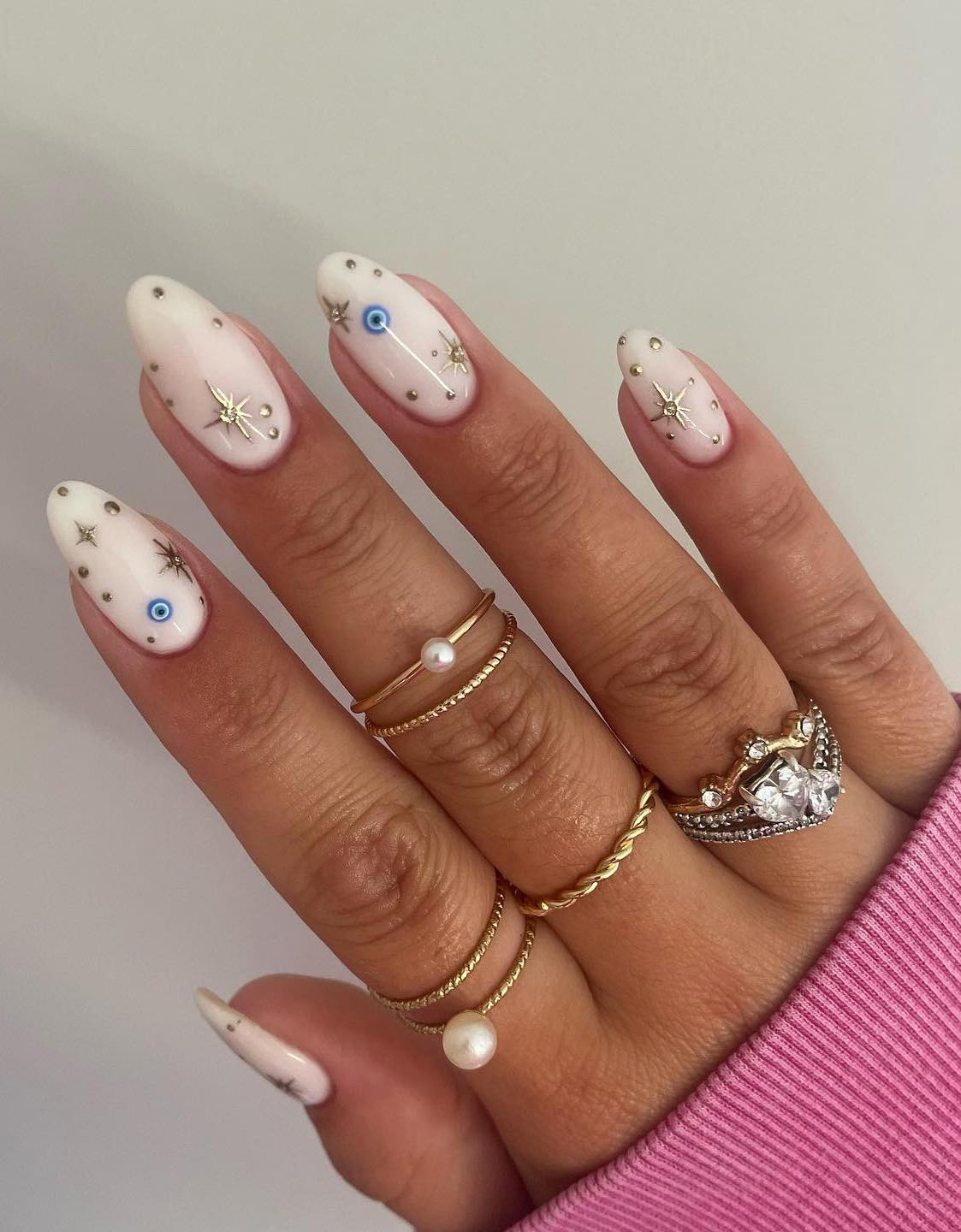 Milky White Evil Eye Nails Milky White Evil Eye Nails